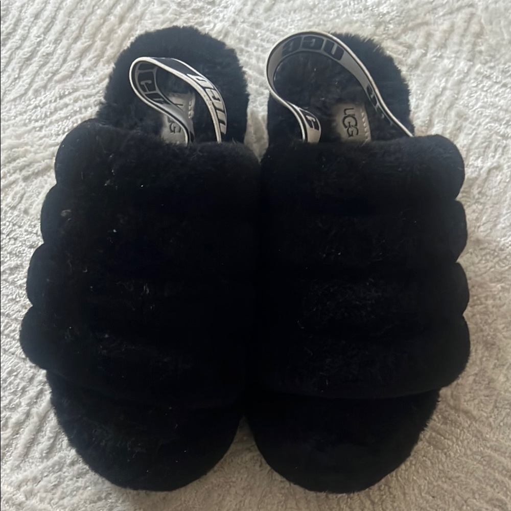Women’s UGG Black Fluffy Slides - Picture 2 of 6
